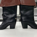 Chanel CC Logo Calfskin Lapel Mid Boots Black Brown — view 9