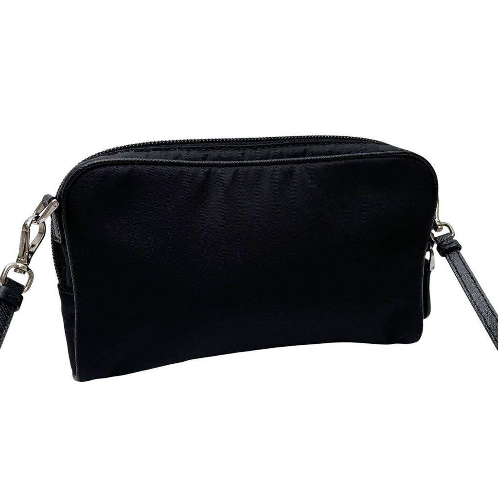 Prada Saffiano Nylon Triangle Plate Logo Shoulder Bag