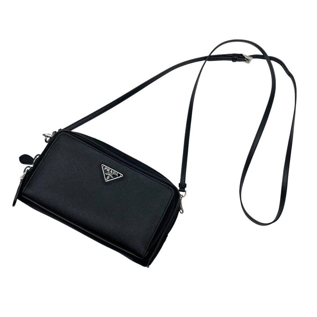 Prada Saffiano Nylon Triangle Plate Logo Shoulder Bag