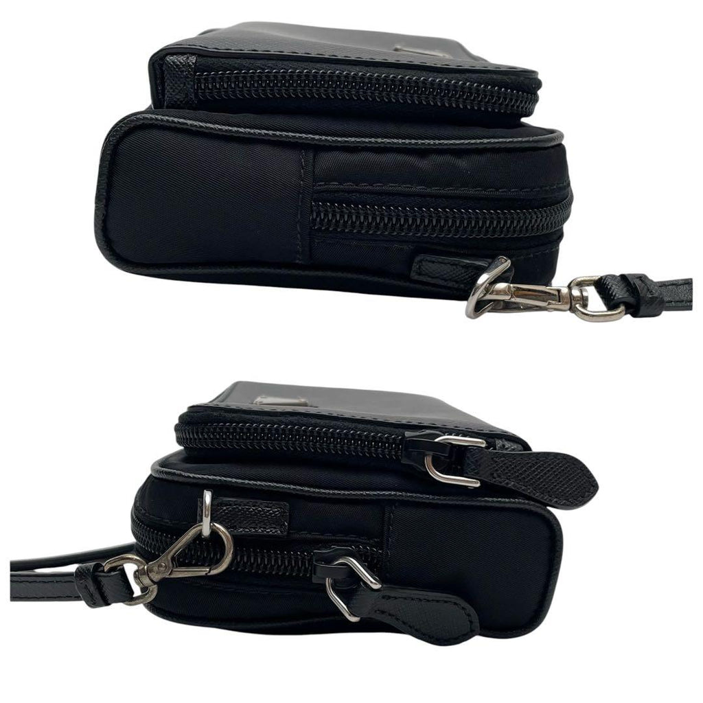 Prada Saffiano Nylon Triangle Plate Logo Shoulder Bag