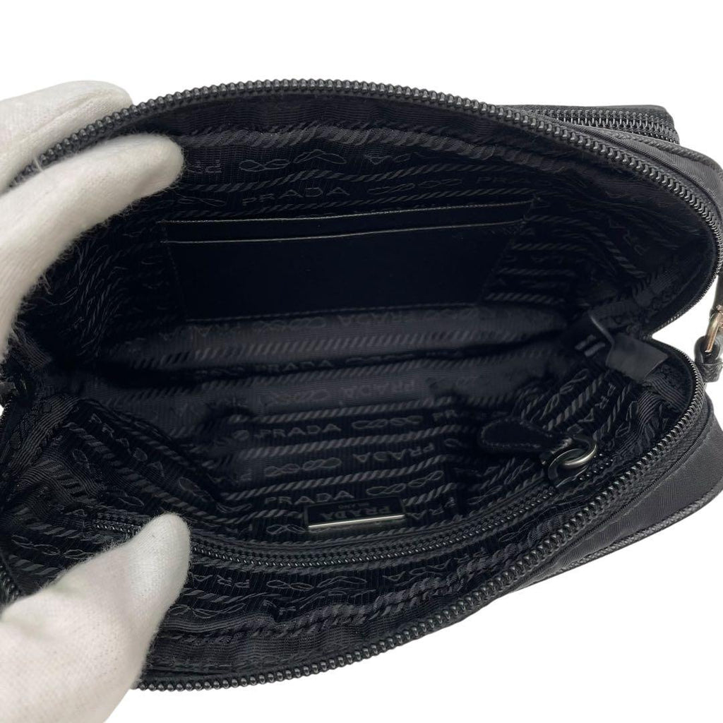 Prada Saffiano Nylon Triangle Plate Logo Shoulder Bag