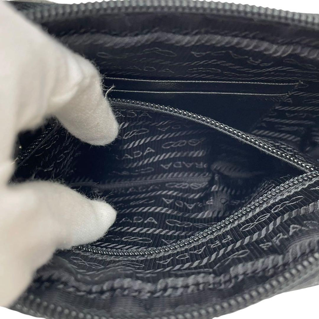 Prada Saffiano Nylon Triangle Plate Logo Shoulder Bag
