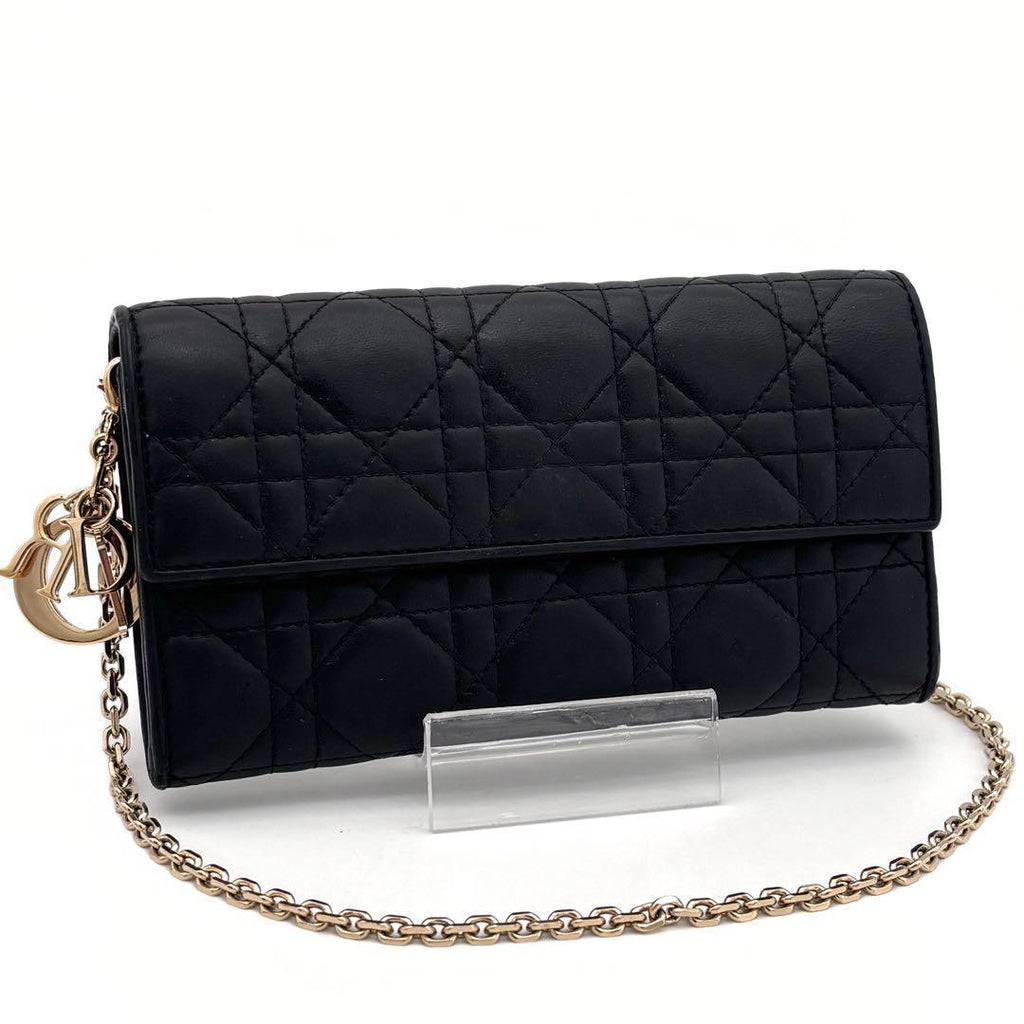 Dior Cannage Lady Chain Wallet Black Shoulder