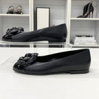Chanel Leather Patent Camellia CC Logo Flat Shoes — view 3