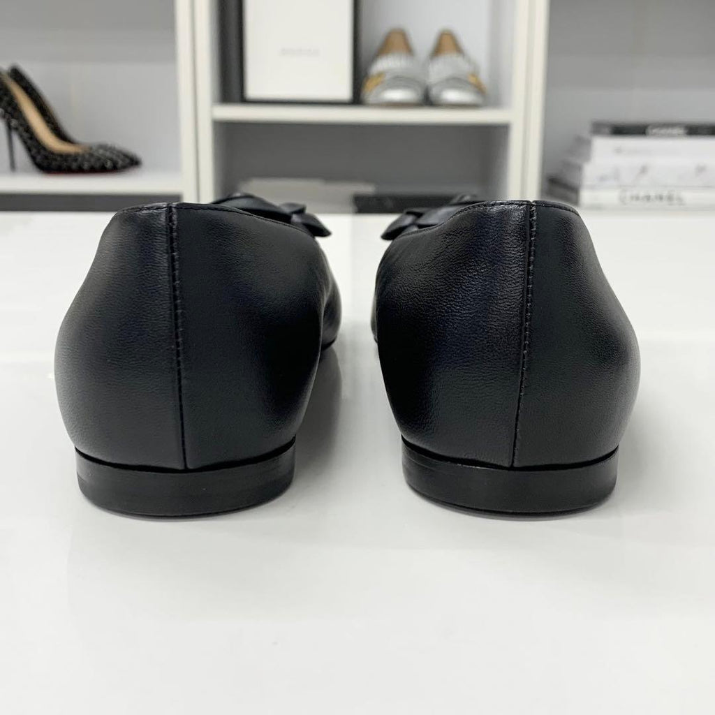 Chanel Leather Patent Camellia CC Logo Flat Shoes — view 5