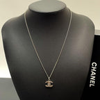 Chanel CC Logo Necklace Rhinestone Silver Icon — view 7