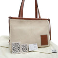 Loewe Anagram Logo Canvas Leather Shoulder Tote Bag