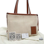 Loewe Anagram Logo Canvas Leather Shoulder Tote Bag