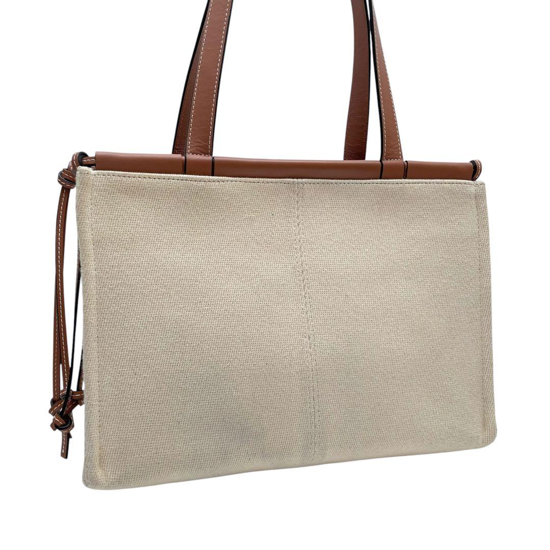 Loewe Anagram Logo Canvas Leather Shoulder Tote Bag — view 3