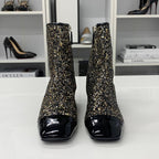 Chanel CC Logo Glitter Patent Short Boots Black — view 4