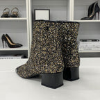 Chanel CC Logo Glitter Patent Short Boots Black — view 5