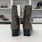 Chanel CC Logo Glitter Patent Short Boots Black — view 6