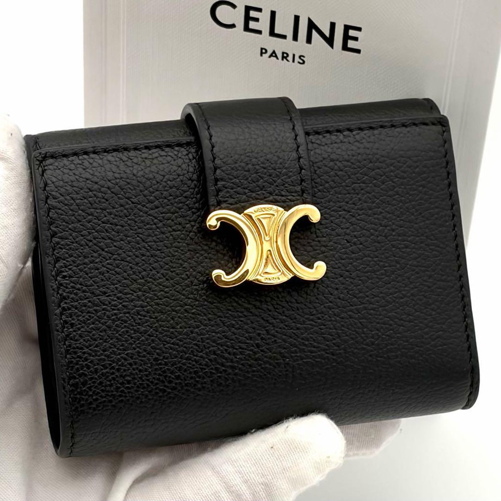 Celine Wallet Fine Strap Triomphe Black