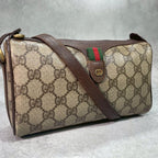 Gucci GG Sherry Line Shoulder Bag Brown Leather