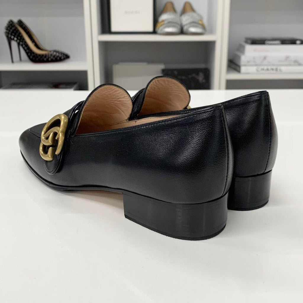 Gucci Leather Double G GG Marmont Loafers Black — view 4