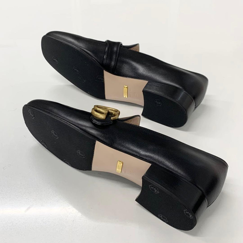 Gucci Leather Double G GG Marmont Loafers Black — view 6
