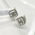 Chanel Earrings CC Logo Square Pearl Rhinestone Silver