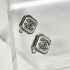 Chanel Earrings CC Logo Square Pearl Rhinestone Silver — view 2