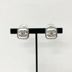 Chanel Earrings CC Logo Square Pearl Rhinestone Silver — view 6