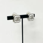 Chanel Earrings CC Logo Square Pearl Rhinestone Silver — view 7