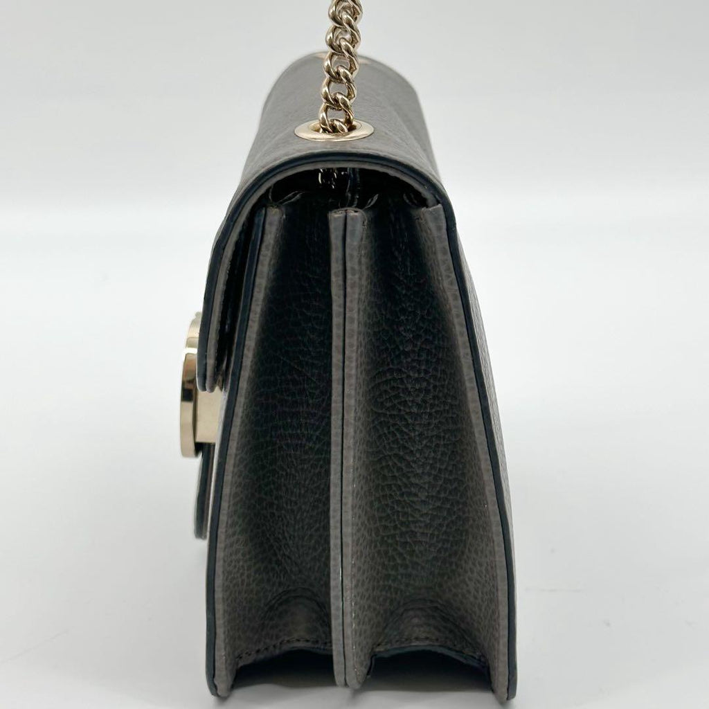 Gucci Interlocking Chain Shoulder Bag Gray Leather — view 4