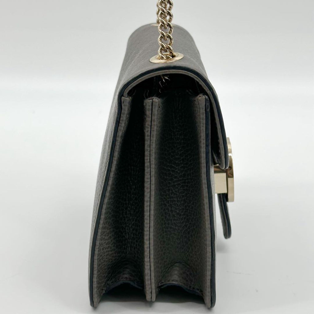 Gucci Interlocking Chain Shoulder Bag Gray Leather — view 5