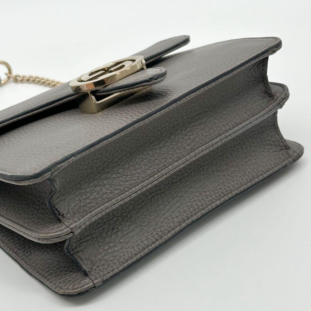 Gucci Interlocking Chain Shoulder Bag Gray Leather — view 8