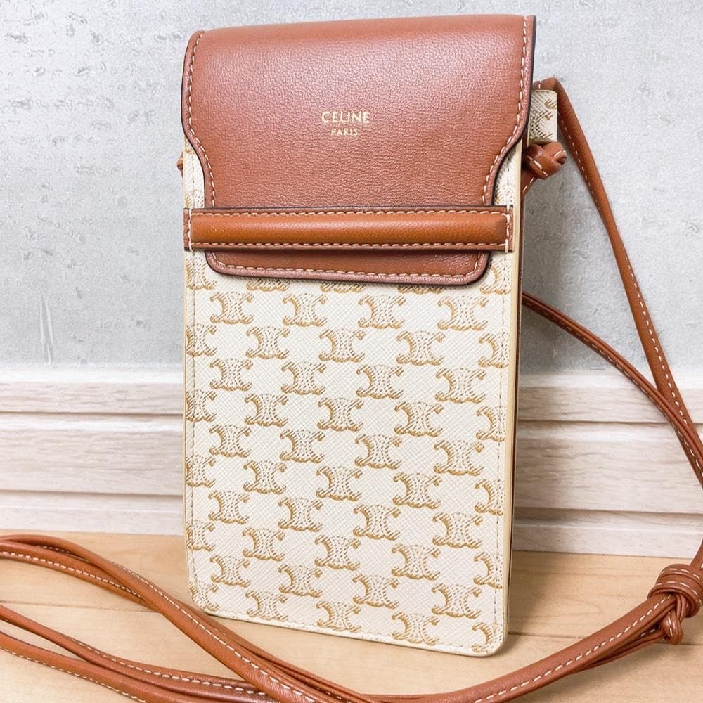 Celine Triomphe Mobile Pouch Shoulder White