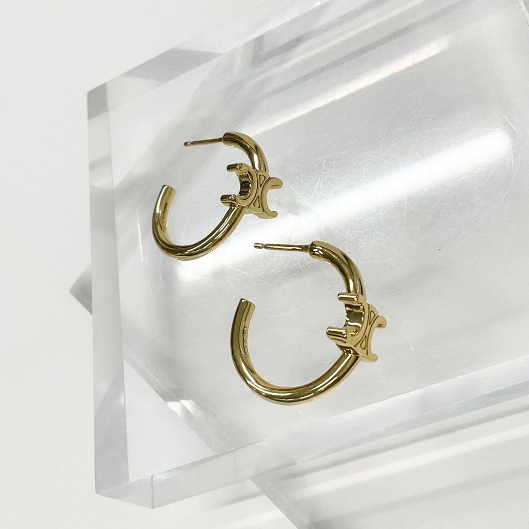 Celine Triomphe Asymmetric Hoop Earrings Gold — view 2