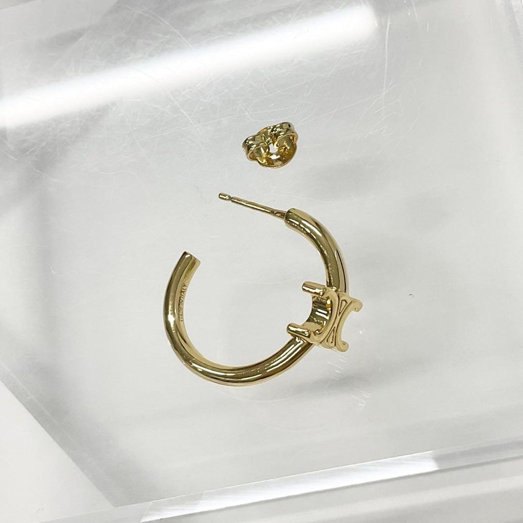 Celine Triomphe Asymmetric Hoop Earrings Gold — view 4