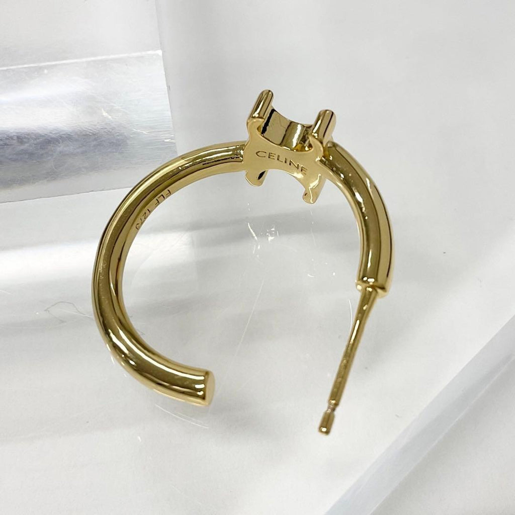 Celine Triomphe Asymmetric Hoop Earrings Gold — view 5