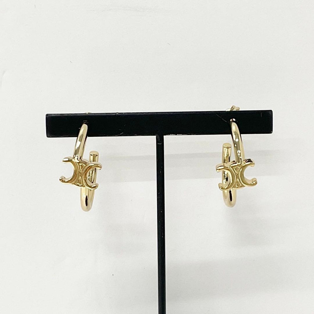 Celine Triomphe Asymmetric Hoop Earrings Gold — view 6