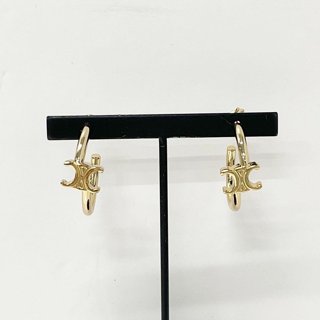 Celine Triomphe Asymmetric Hoop Earrings Gold — view 6