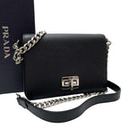Prada Saffiano Leather Chain Shoulder Bag Black