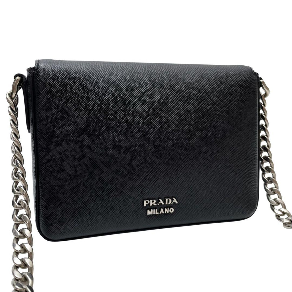 Prada Saffiano Leather Chain Shoulder Bag Black — view 2