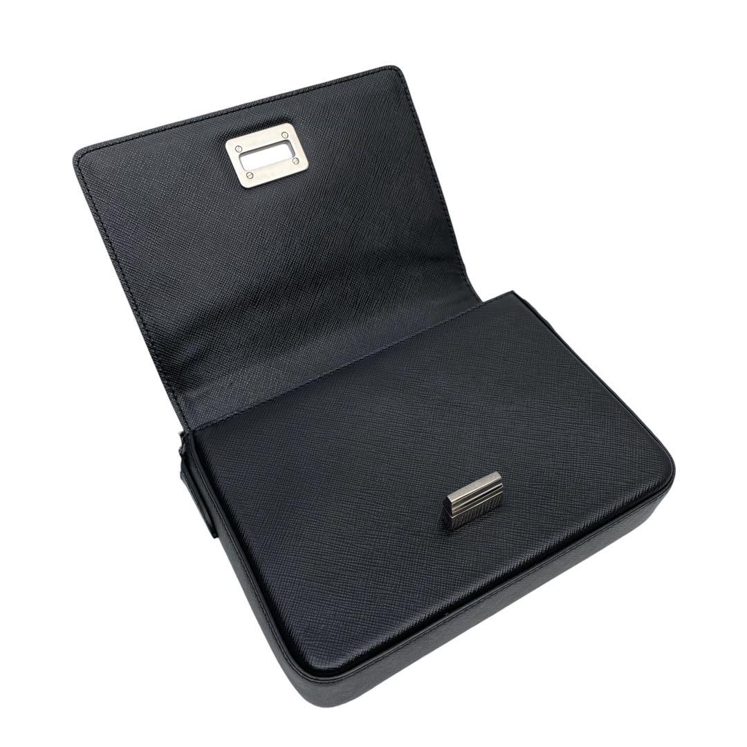 Prada Saffiano Leather Chain Shoulder Bag Black — view 7