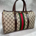 Gucci GG Sherry Line Boston Bag Brown Logo Leather