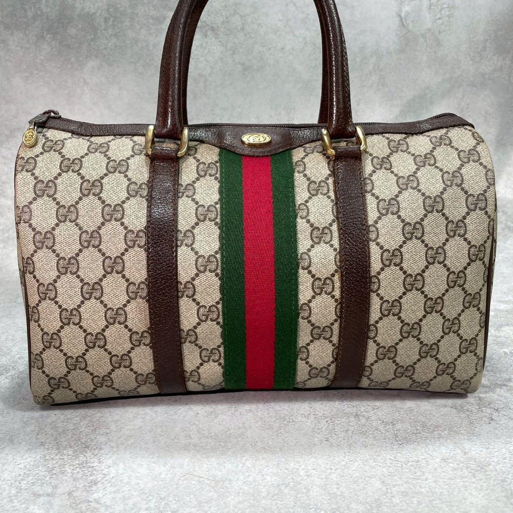 Gucci GG Sherry Line Boston Bag Brown Logo Leather — view 2