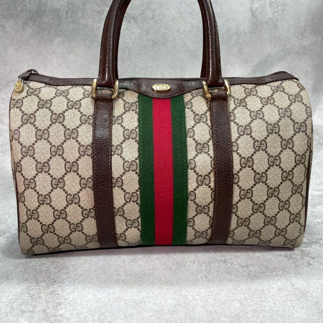 Gucci GG Sherry Line Boston Bag Brown Logo Leather — view 2