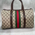 Gucci GG Sherry Line Boston Bag Brown Logo Leather — view 3