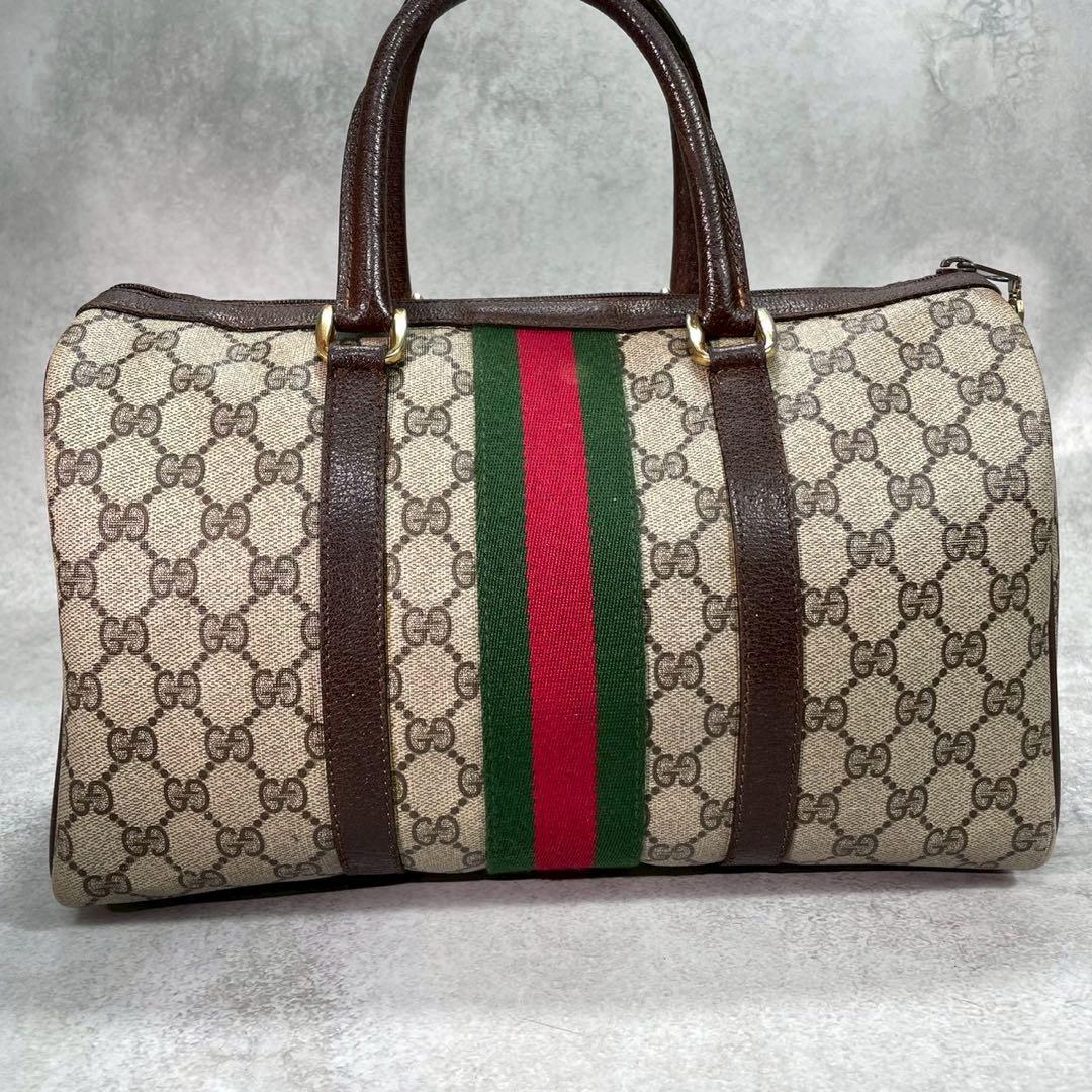 Gucci GG Sherry Line Boston Bag Brown Logo Leather — view 3