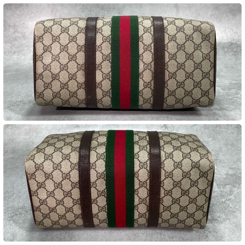 Gucci GG Sherry Line Boston Bag Brown Logo Leather — view 8