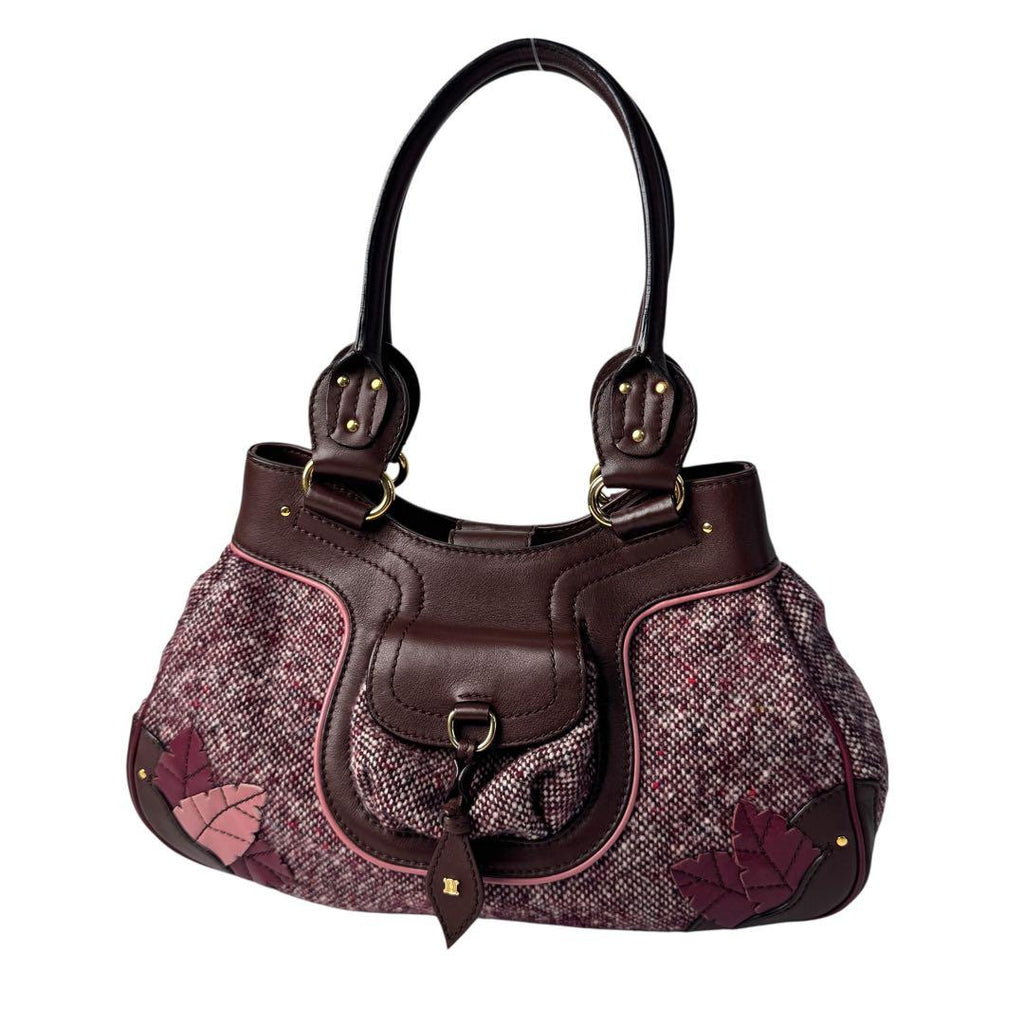 Celine Tweed Xleather Triomphe Vintage Handbag