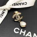 Chanel CC Logo Brooch 11c Rhinestone Gold Pearl