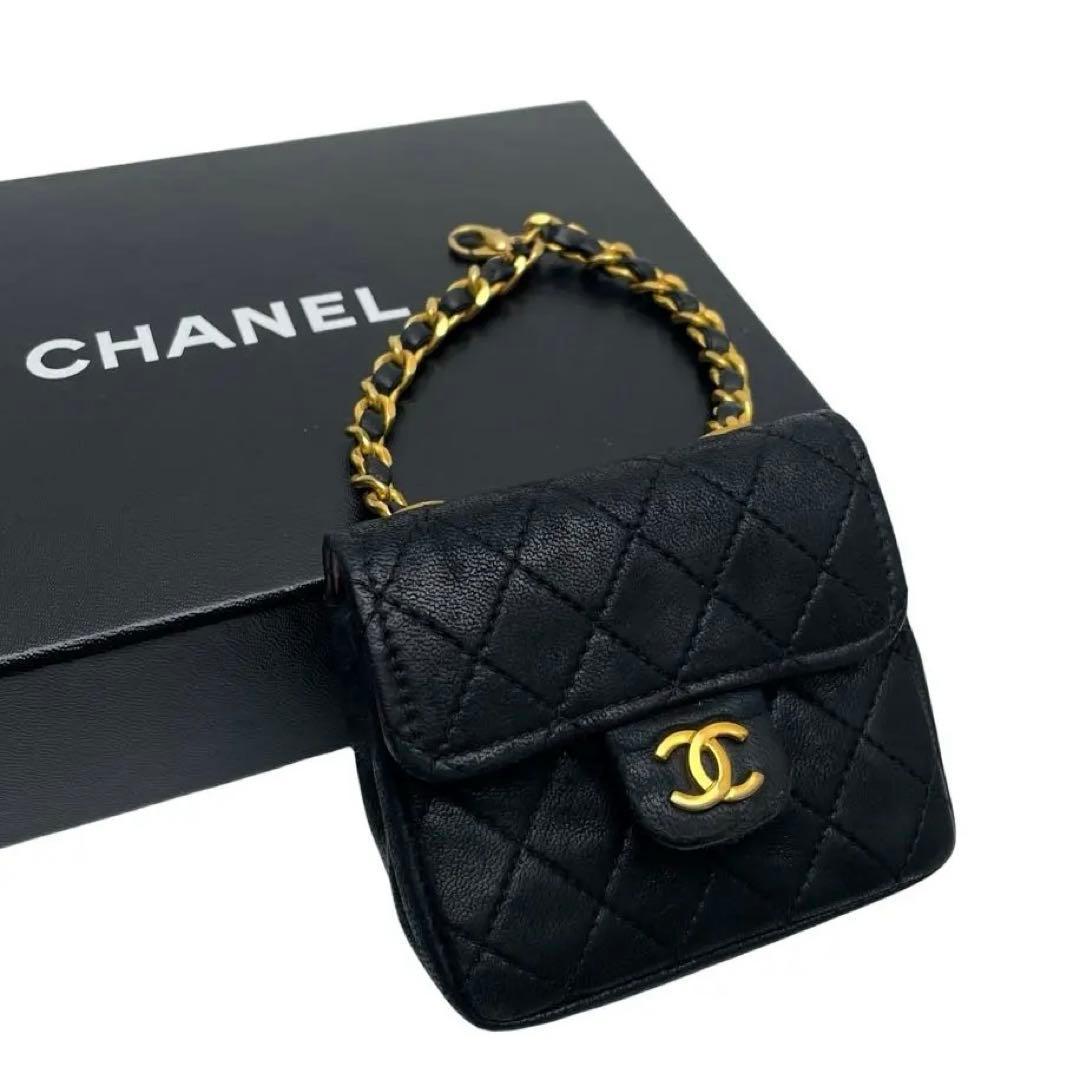 Chanel Lambskin Mini Quilted Shoulder Bag Charm Black