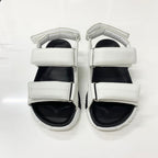 Hermes Junior Logo Leather Velcro Sandals White Black — view 2