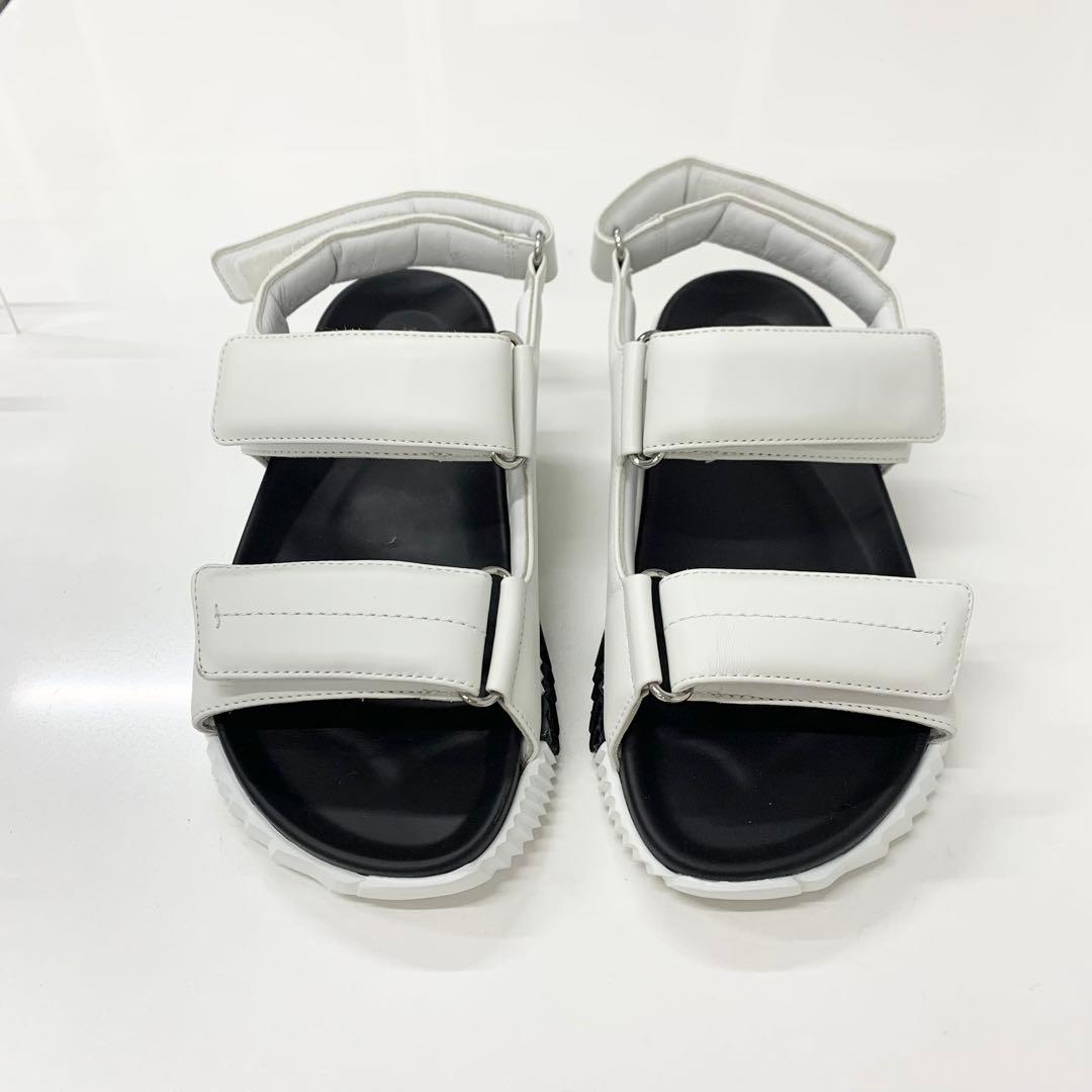 Hermes Junior Logo Leather Velcro Sandals White Black — view 2