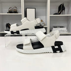 Hermes Junior Logo Leather Velcro Sandals White Black — view 3
