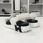 Hermes Junior Logo Leather Velcro Sandals White Black — view 4
