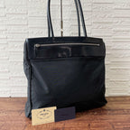Prada Nylon Leather Triangle Plate Logo Shoulder Tote Black
